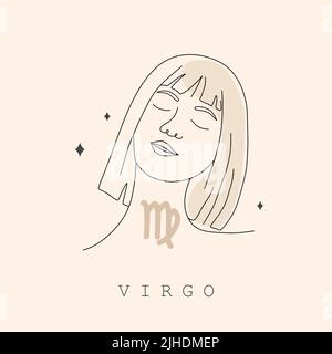 Signe du zodiaque de Virgo. Mise en plan d'une ligne. Icône astrologique avec visage de femme abstrait. Logo mystère et ésotérique. Symbole Horoscope. Vecteur linéaire Illustration de Vecteur