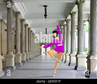 Danseuse de ballet classique dans la galerie de colonnes. Illustration vectorielle colorée 3D Illustration de Vecteur