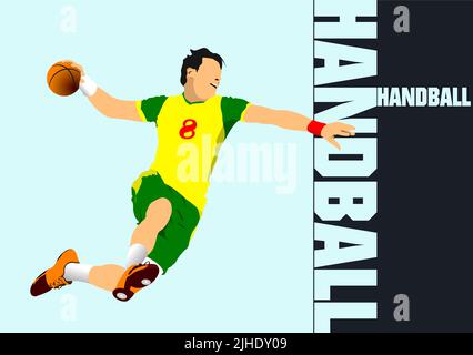 Affiche de silhouette de joueur de handball. illustration à vecteur de 3d couleurs Illustration de Vecteur