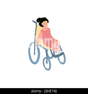 Plat dessin animé fille personnage assis en fauteuil roulant, les enfants handicapés soins et le soutien, heureux enfant vecteur illustration concept Illustration de Vecteur