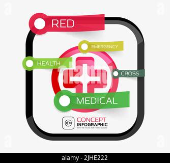 Concept d'infographie croisée de médecine vectorielle. Design moderne en papier plat avec des étiquettes ou vos options sur des autocollants transparents Illustration de Vecteur