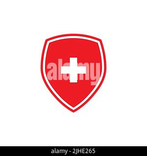 Bouclier rouge avec icône en croix blanche isolée sur fond blanc. Illustration vectorielle Illustration de Vecteur