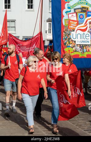 Unite the Union, en participant au gala des mineurs de Durham, « The Big Meeting » des syndicats, à Durham, Royaume-Uni, le 9 juillet 2022. Banque D'Images