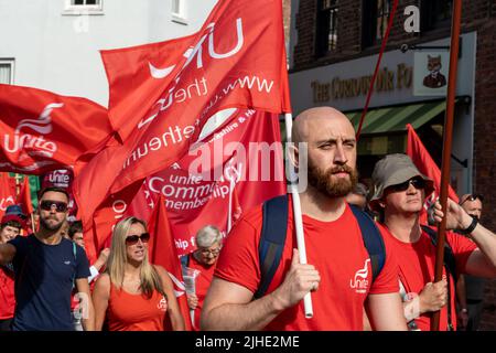 Unite the Union, en participant au gala des mineurs de Durham, « The Big Meeting » des syndicats, à Durham, Royaume-Uni, le 9 juillet 2022. Banque D'Images