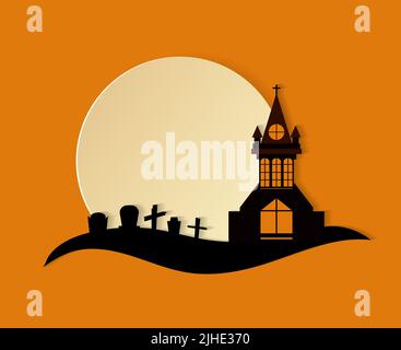 Papier art carte Happy halloween. Illustration du style de coupe vectoriel Illustration de Vecteur