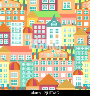 Maisons urbaines colorées à motifs sans couture. Illustration vectorielle Illustration de Vecteur