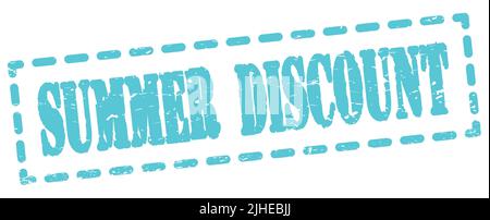 Texte DE LA RÉDUCTION D'ÉTÉ inscrit sur l'étiquette bleue en forme de tiret. Banque D'Images