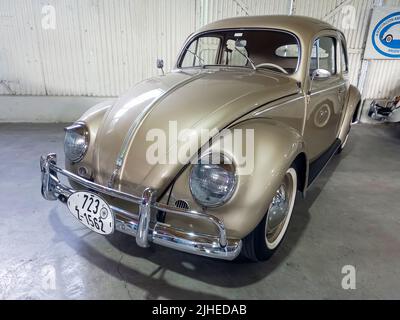 Ancienne berline Volkswagen type 1 Beetle ou Bug, refroidissement par air, moteur arrière, économie dans un entrepôt. Expo Fierro 2022 salon de voiture classique. Banque D'Images