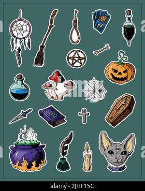 Autocollants doodle halloween pour la création de sites Web. Illustration vectorielle de dessin animé. Illustration du logo Vector. Illustration de Vecteur