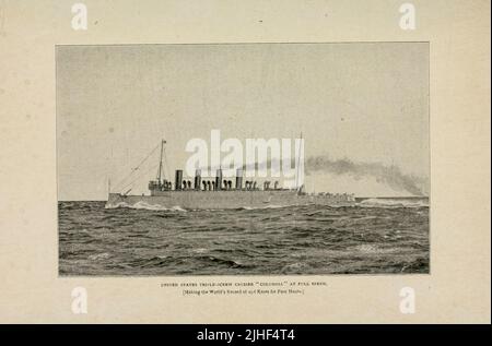 États-Unis Triple-Screw Cruiser ' USS Columbia ' à pleine vitesse [record du monde de 22,8 noeuds pour quatre heures de l'article ' LE PLUS RAPIDE CRUISER DANS LE MONDE ' United States Protected Cruiser ' USS Columbia ' par Walter M. McFarland, U.S.N. de Factory and Industrial Management Magazine Volume 6 1894 Éditeur New York [etc.] McGraw-Hill [etc.] Banque D'Images