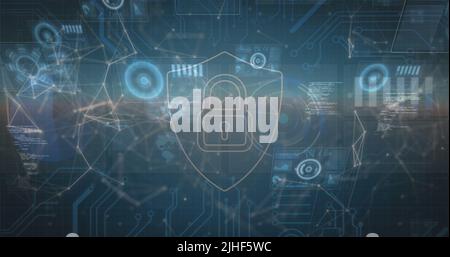 Illustration du cadenas de traitement des données et de sécurité sur fond bleu Banque D'Images