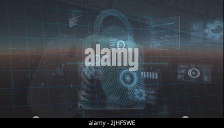 Illustration du cadenas de traitement des données et de sécurité sur fond bleu Banque D'Images