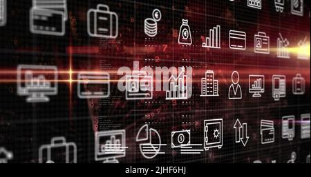 Illustration d'icônes sur le traitement des données Banque D'Images