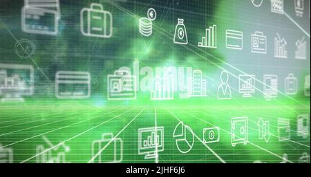 Illustration des icônes sur le réseau de connexions Banque D'Images