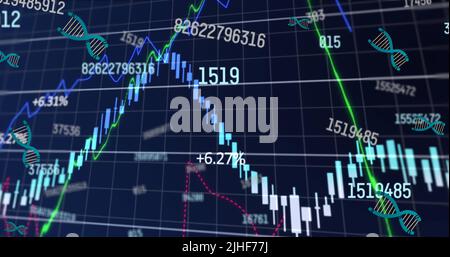 Image du traitement des données sur des brins d'adn sur fond noir Banque D'Images