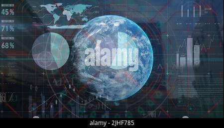 Image du traitement des données financières dans le monde entier et en ville Banque D'Images