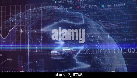 Image du traitement des données financières dans le monde entier sur fond noir Banque D'Images