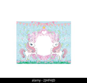 cadre décoratif pour fille avec licornes Illustration de Vecteur