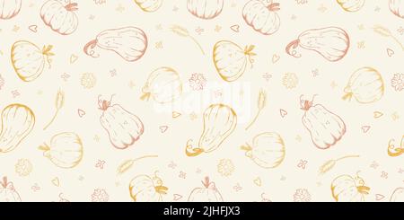 Magnifique citrouille halloween Thanksgiving motif sans couture, mignon citrouilles dessin main fond, idéal pour les imprimés textiles de saison, interdiction de vacances Illustration de Vecteur