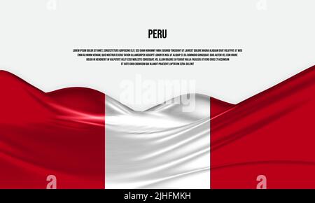 Motif drapeau péruvien. Drapeau du Pérou en satin ou en soie. Illustration vectorielle. Illustration de Vecteur
