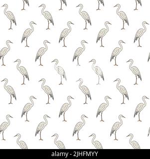 Motif vectoriel sans couture de héron tracé à la main Illustration de Vecteur