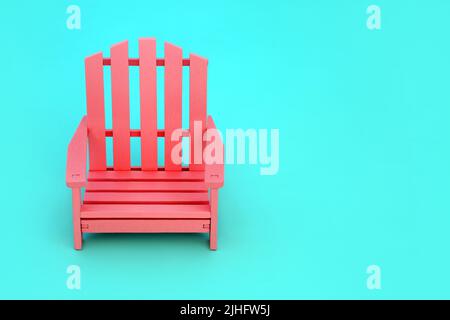 Chaise rose saumon pour la solitude sur fond bleu contrasté. Mobilier aux couleurs minimales pour un concept de détente paisible. Copier l'espace. Banque D'Images