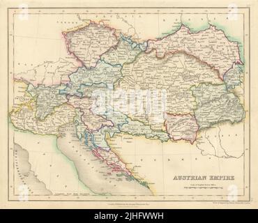 Empire autrichien. Hongrie Tchéquie Lombardie Galice Transylvanie. Carte DOWER 1845 Banque D'Images