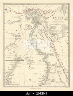 ÉGYPTE. Vallée du Nil. Sites anciens. Couleur du contour d'origine. Carte SDUK 1851 ancienne Banque D'Images
