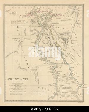 ÉGYPTE ANCIENNE. Noms et sites anciens de la vallée du Nil. Couleur d'origine. Carte SDUK 1851 Banque D'Images