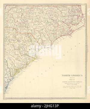 ÉTATS-UNIS. Côte Caroline du Nord et du Sud. Charleston. Cap Hatteras. Carte SDUK 1851 Banque D'Images