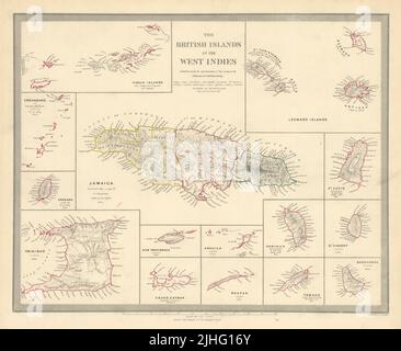 ÎLES DES ANTILLES BRITANNIQUES. Jamaïque Antilles Vierges Caymans. Carte SDUK 1851 Banque D'Images