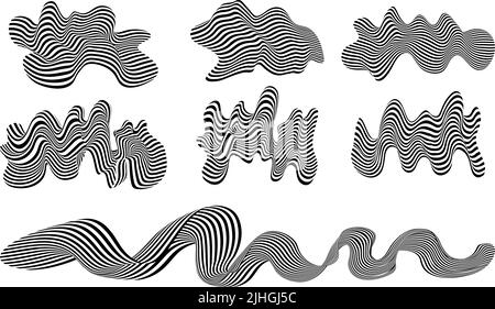 Ensemble de bandes noires et blanches abstraites. Fluidité de la ligne d'onde. Illustration de Vecteur