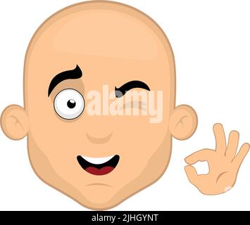 Illustration vectorielle du visage d'un homme de dessin animé bald faisant un geste ok ou parfait avec sa main Illustration de Vecteur