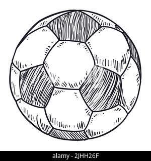 Design dessiné à la main d'une balle de football isolée sur fond blanc. Illustration de Vecteur