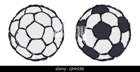 Design conceptuel en formes de pinceau style d'une paire de balles de football, l'un dans les contours et l'autre coloré. Illustration de Vecteur