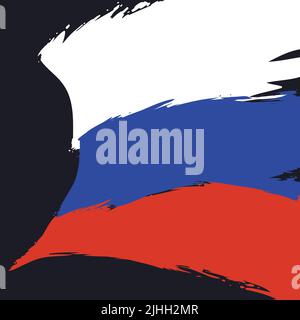 Motif de drapeau tricolore russe peint en forme de coup de pinceau, sur fond noir. Illustration de Vecteur