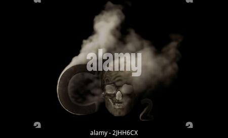 Texte CO2 avec le crâne fumage sur bg noir, isolé - objet 3D rendu Banque D'Images