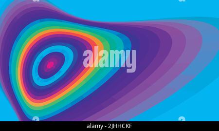 Forme ronde abstraite multicolore déformée sur fond ceruléen. Graphiques vectoriels Technicolor. Couleurs CMJN Illustration de Vecteur