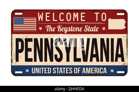 Bienvenue à la plaque d'immatriculation rouille de Pennsylvanie vintage sur fond blanc, illustration vectorielle Illustration de Vecteur