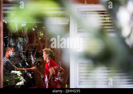 Eugene, Oregon, États-Unis, 18 juillet 2022. Belge Ben Broeders photographié lors d'une conférence de presse, aux Championnats du monde d'athlétisme de l'IAAF 19th à Eugene, Oregon, États-Unis, le lundi 18 juillet 2022. Les mondes ont lieu du 15 au 24 juillet, après avoir été reportés en 2021 en raison de la pandémie du virus corona. BELGA PHOTO JASPER JACOBS Banque D'Images