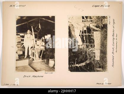 AK - Cap St Elias. Station de lumière Cape St. Elias, Alaska. Briques finies ; racks de séchage à droite. 50 pieds au nord-ouest. Banque D'Images