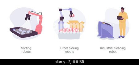 Jeu d'illustrations vectorielles de dessins animés isolées de robots industriels. Illustration de Vecteur