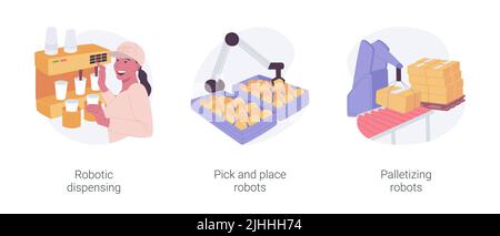 Jeu d'illustrations vectorielles de dessins animés isolées de robots industriels. Illustration de Vecteur