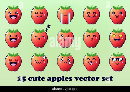 Joli dessin animé aux fruits avec des visages kawaii et un ensemble de style chibi Emoticon Vector Illustration de Vecteur