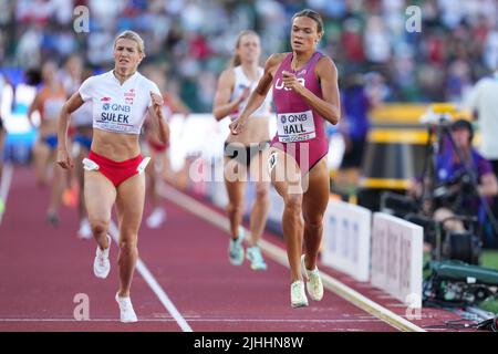 Anna Hall aux États-Unis pendant l’Heptathlon féminin de 800m le quatrième jour des Championnats du monde d’athlétisme à Hayward Field, Université de l’Oregon aux États-Unis. Date de la photo: Lundi 18 juillet 2022. Banque D'Images