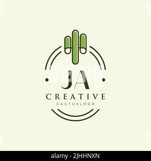 JA lettre initiale vert cactus logo modèle vecteur Illustration de Vecteur