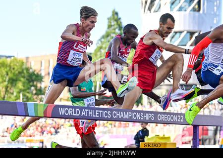 EUGENE, ÉTATS-UNIS - JUILLET 18: Evan Jager des États-Unis en compétition sur 3000 mètres Steeplechase Men pendant les Championnats du monde d'athlétisme sur 18 juillet 2022 à Eugene, Oregon, États-Unis (photo par Andy Astfalck/BSR Agency) Atletiekunie Banque D'Images