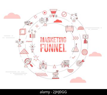 concept d'entonnoir marketing avec bannière de modèle d'ensemble d'icônes et illustration vectorielle de forme circulaire Banque D'Images