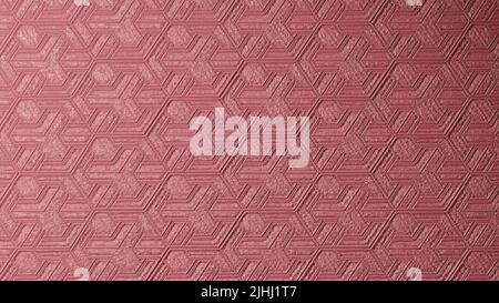 3D rendu. Texture rouge ou rose avec motif d'hexagones. Sculptures murales hexagonales. Motif icosaèdre sur le mur. Formes géométriques répétées sur un W. Banque D'Images