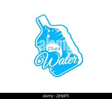 Icône de distribution d'eau, bouteille et bulles d'eau propre dans le gallon bleu, vecteur isolé. Emblème de la société de distribution d'eau, symbole de l'aqua pur ou du service de distribution d'eau potable pour la maison et le bureau Illustration de Vecteur